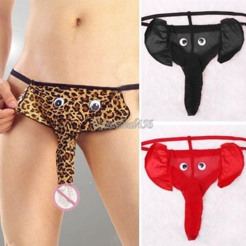 Black/Red/Leopard Sexy Mens Boy Elephant G-string Underwear Thong Briefs T-Back Panties Lingerie
