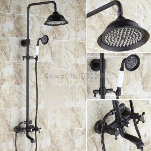 Black Oil Rubbed Bronze Bathroom Rain Shower Faucet Set with Ceramic Handheld Shower + Calwfoot Bathtub Mixer Tap Whg043
