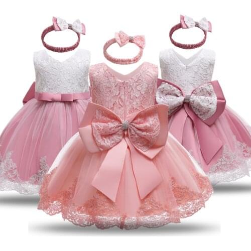 Baby Dress 1 2 Year Pink Girls Dress Newborn Girl Christening Clothes Tulle Fabrics Princess Party Dress Kids Girl Costume