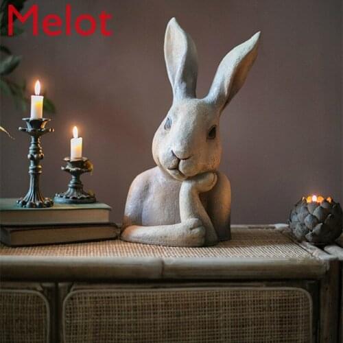 European Creative resin sculpture Thinking rabbit modern home garden decoration crafts living room decoration statues
