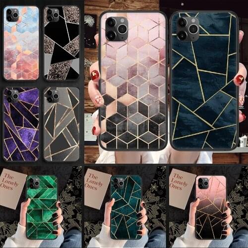 Geometric Marble Phone Case Cover Hull For iphone 5 5s se 2 6 6s 7 8 12 mini plus X XS XR 11 PRO MAX black art cell cover