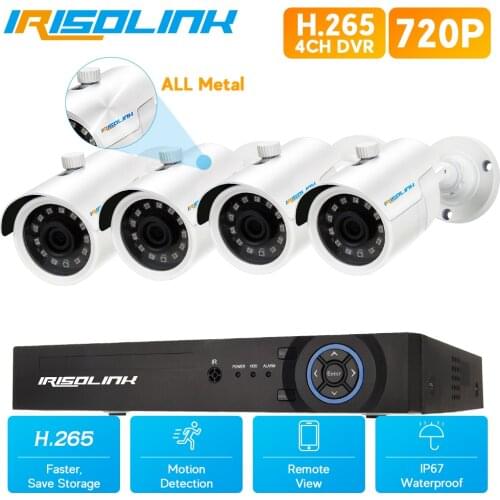 Irisolink 4CH Video Surveillance System 1080N DVR Security Camera System 4pcs 720P Nightvision IP67 Waterproof Cctv Cameras Kits