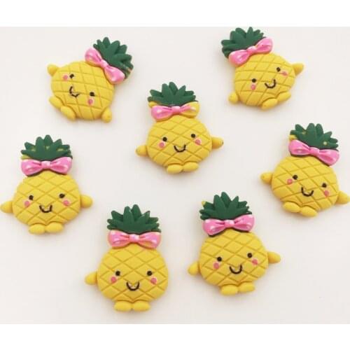 Hand Painted Resin Kawaii Pink Bow Colorful Pineapple Flatback Stone 14PCS Scrapbook DIY Decor Home Figurine Crafts OG344