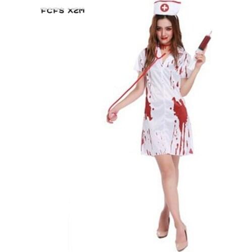 Halloween Doctor Nurse Costumes for woman Female Horrible bloody Zombie Cosplays Purim Carnival Christmas Nightclub Party dress