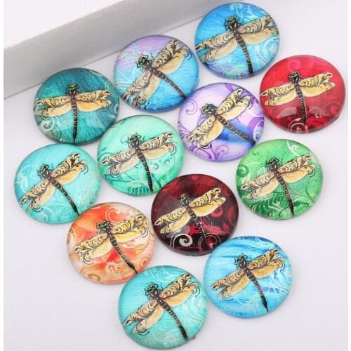 Reidgaller mix color dragonfly photo round glass cabochon 12mm 18mm 20mm diy flatback jewelry findings for earrings