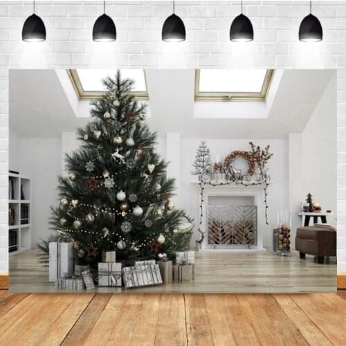 Laeacco Interior Christmas Tree Wooden Floor Gift Room Decor Photography Backdrop Photographic Photo Background For Photo Studio