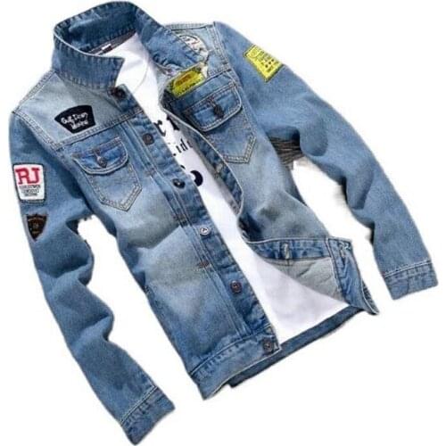 Mens Denim Jacket 2021 New Autumn Washed Blue Casual Slim Fit Stand Collar Pilot Jackets Male Streetwear Men Jean Fashion Coats