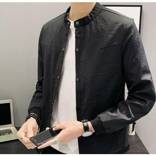 Summer Mens Slim Fit Baseball Jacket Stand collar Outdoor Single Breasted New D