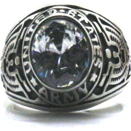 Men Boy 316L Stainless Steel Cool United States Army Clean Stone Classic Ring