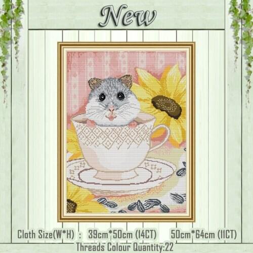 Mouse in the cup flower home decor painting counted printed on canvas DMC 11CT 14CT kits Cross Stitch embroidery needlework Sets