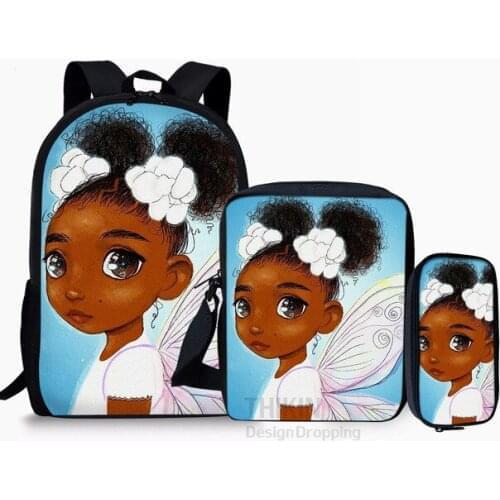 Black Queen African American Girls Printing School Bag Set For Teenage Girls Crossbody Bag Children Kids Schoolbags mochila