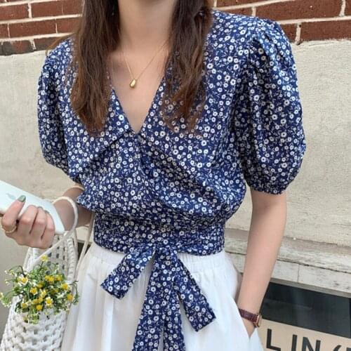 HziriP Gentle Puff Sleeve Fashion All-Match Peter Pan Collar Shirt 2021 Ladies Korean Casual Summer New Strap Floral Blouses