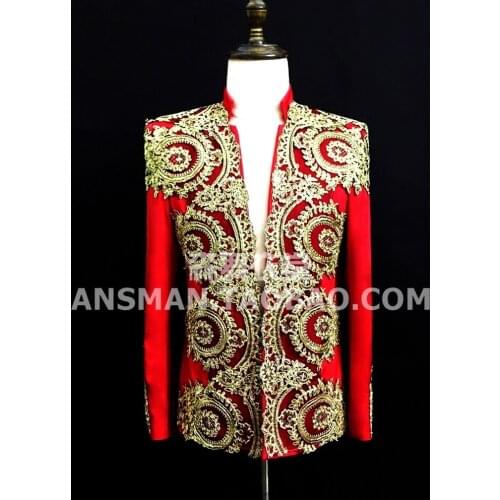 Nightclub Bar Male Singer Dj Dance Jacket Mens baroque Embroidery suit costumes Party show Stage Dress Suit