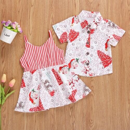 New hristmas Kids Baby Boy Girl Clothes Outfits 1-6Y Striped Print A-Line Dress Boys Short Sleeve T-shirt