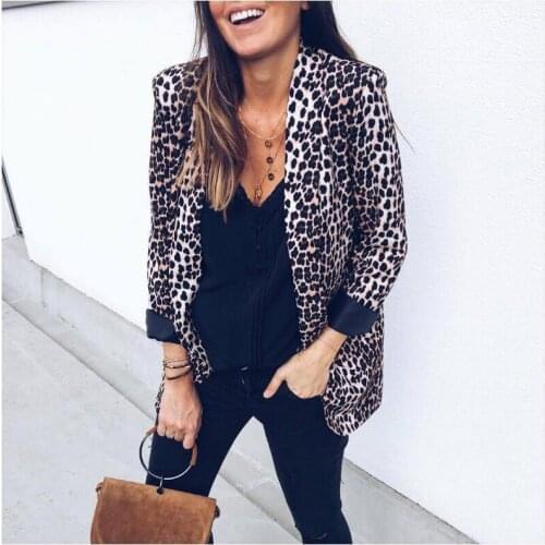 2020 New Womens Business Suits Plus Size Autumn Female Blazers Jackets Short Slim Long-sleeve Leopard Print Blazer Women Suit