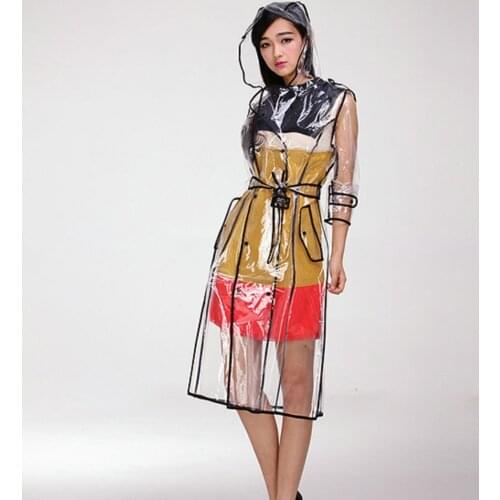 Waterproof Transparent Plastic Clear Long Ladies Raincoats Women Men Fashion Rain Coat Jackets Hooded with Belt