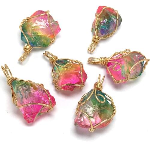 Exquisite Natural Rainbow Stone Pendant Chrams Winding Golden Line Pendant for Women Jewelry Best Gift 18x30-20x25mm
