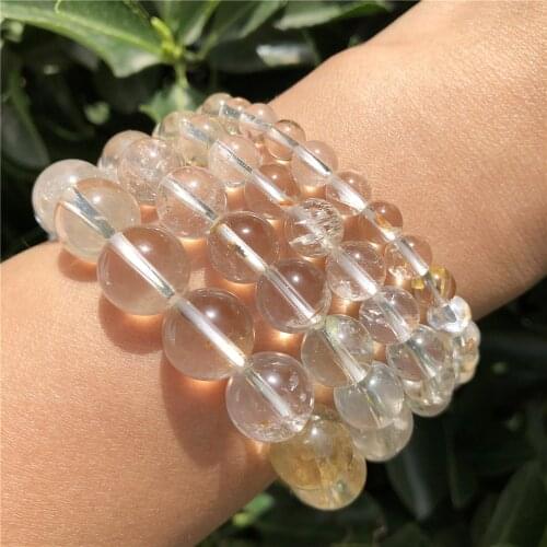 Natural Rock Quartz Bracelet Round Bead With A Lot Of Colorful Inclusions Crystal Healing Energy Stone Women Men Jewelry Gift