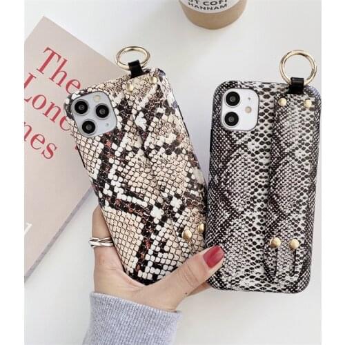 Luxury Snakeskin pattern Wristband stand Phone case For iPhone 11 Pro Max SE XR XS Max 8 7 Plus soft IMD bracket back cover capa