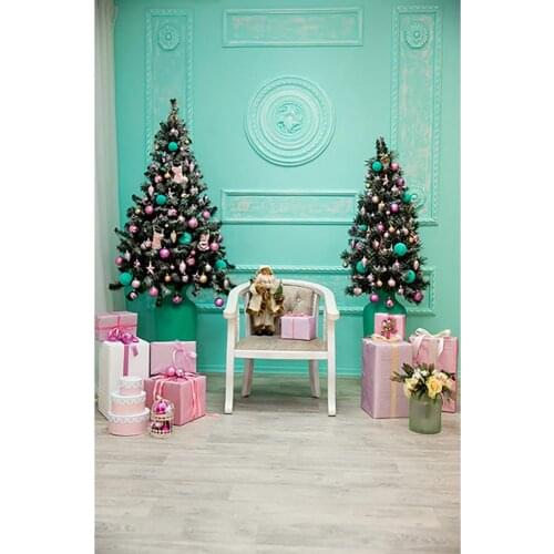 Christmas Tree Green Wall Gifts Photo Backgrounds Vinyl Backdrops for Children Baby Family Party Photophone Photography Props
