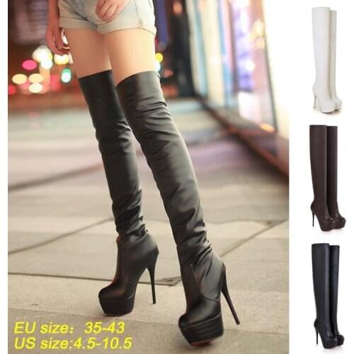 Women High Heels Thigh High Boots Sexy Leather Women Over Knee Boots Female Party Shoes Plus Size 34-46