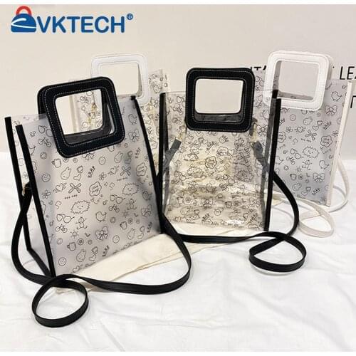 Fashion Women Bag Clear Cartoon Printing Messenger Ladies Casual Tote Handbags Large Capacity Ladies Beach Storage Bag
