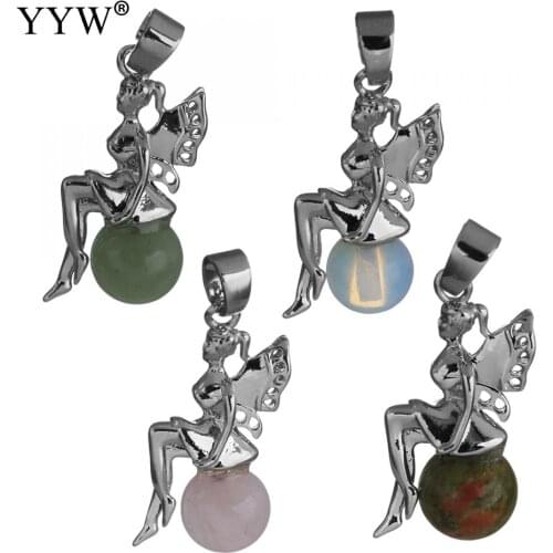 Unique Fairy Angel Gem Stone Pendants Ball Shape Silver Color Reiki For Making Necklace Charm Classical Pendants Accessories