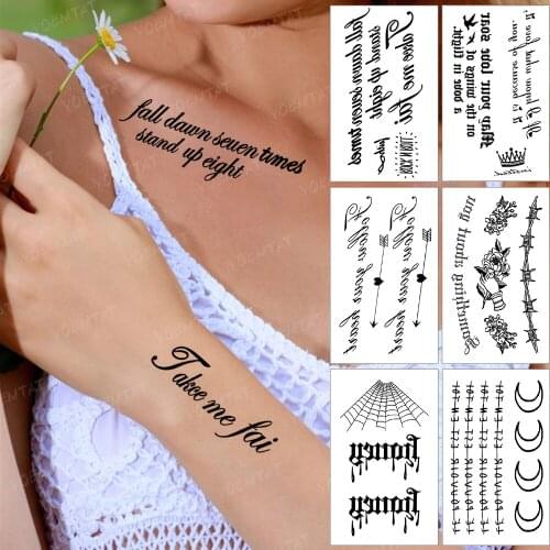 Waterproof Temporary Tattoo Sticker Text Crown Letter Neck Arm Shoulder Black Tatto Man Woman Child Fake Flash Tatto Art 2021NEW