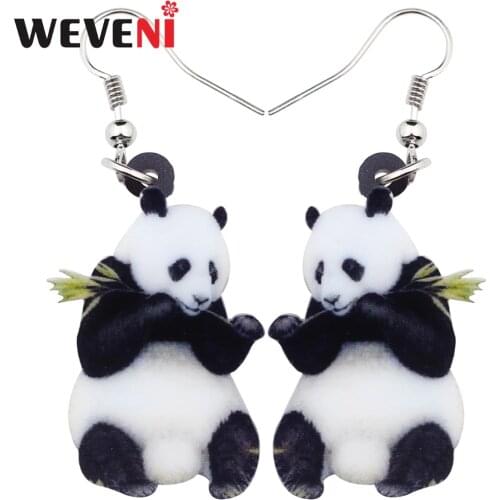 WEVENI Acrylic Cartoon Lovely Panda Earrings Big Long Dangle Drop Fashion Animal Jewelry For Women Girls Ladies Teens Wholesale