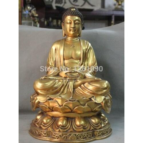 Xd 00711 Tibet Buddhism Purpel Bronze 24K Gold Gilt Shakyamuni Amitabha Buddha Statue