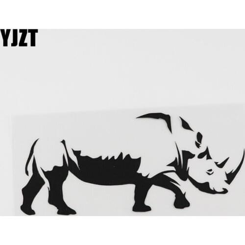 YJZT 15.2CMX6.9CM Funny Rhinoceros Zoo Tribal Rhino Vinyl Car Sticker Black/Silver 8A-0136