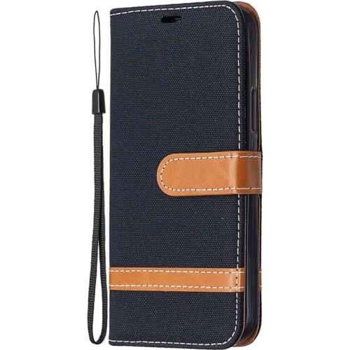 For Apple Iphone 12 Pro Protective Shell Phone Case Cute Denim Leather Case Color-Blocking Denim Leather Case