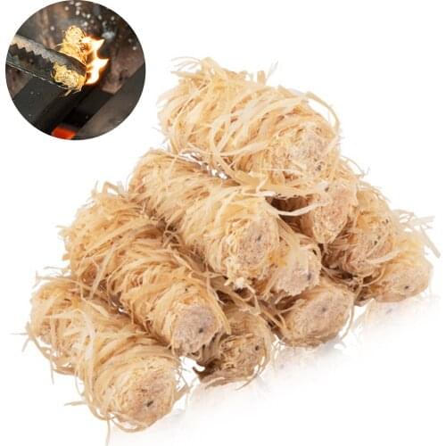 15PCS Fireplace Lighters Eco Wood Firelighters Fire Starters Natural Wood Wool Wax Silk Roll For Outdoor Camping BBQ