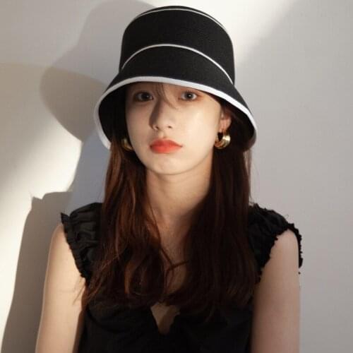 Elegant Hat Black And White Stitching Straw Gap Female Summer Vacation Beach Hat Outdoor Sun Hat Sunhat Sunshade Gap For Women
