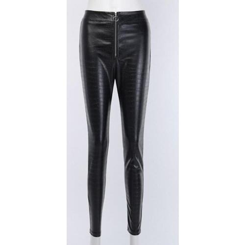 Lady Long Trousers 2021 Lady Pencil Pants Print High Waist Faux Leather High Elasticity Slim Trousers for Party