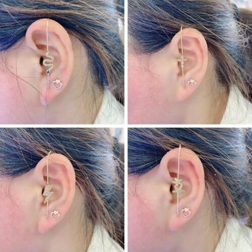 5Pcs Snake Long Wrap Crawler Hook Earrings Fashion Cz Crystal Earrings Climber Earrings Piercing Jewelry For Women Gifts