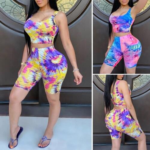 Womens Sexy Pattern Printed Short Casual Sports Five-Point Pants Suit