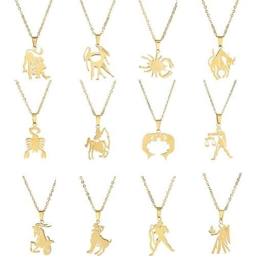 Guardian Zodiac Necklace for Women Stainless Steel Animal Pendant Necklace Clavicle Chain Jewelry Accessories Collares