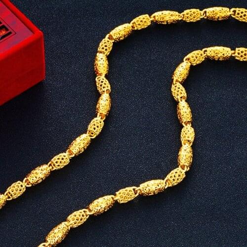 Golden Olive Shaped Chain Mens Necklace Yellow Gold Filled Hip Hop Hollow Necklace Cool Man Jewelry Gift