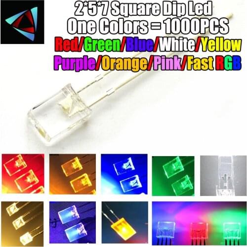 1000Pcs 2X5X7 Square LED 257 Led Red Light-Emitting Diodes Red White Blue Green Yellow Purple Orange Warm Pink