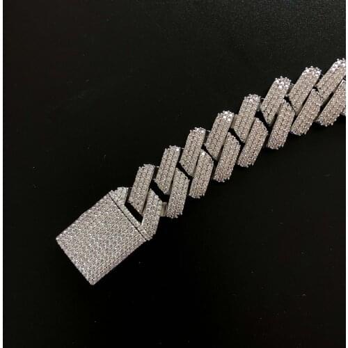 3 rows cubic zircon prong cuban link chain dropshipping