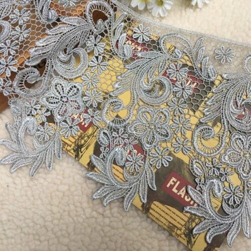 24cm 9.44" Wide 3Yards/lot Victorian Antique Silver Embroidery Lace Trim in Metallic Silver for Wedding Gown, Costume Design