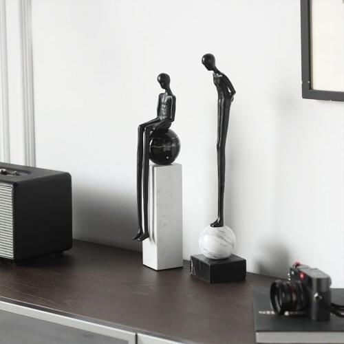 Abstract Cast Iron Figure Sit On Black Spherical Marble Art Sculpture Craft Home Decor Statue Christmas Luxurious Gift Figurine