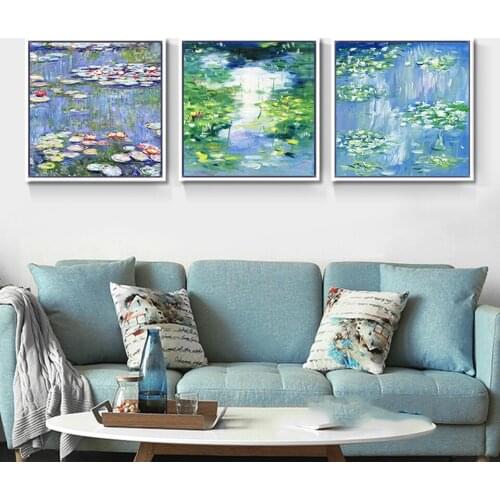 Diamond Painting Full Square Round 5d Abstract Flower Diamond Embroidery Triptych Water Lily Restaurant Decoration A1048