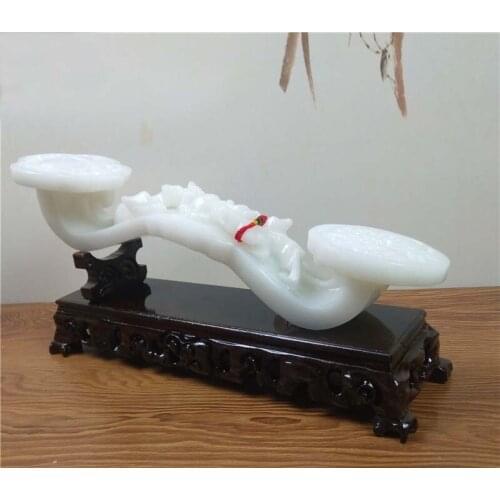 35CM large Home Lobby hall Company efficacious Mascot lucky Auspicious propitious White jade RUYI PIXIU FENG SHUI carving statue