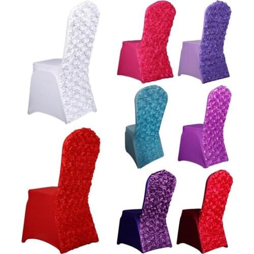 Chair Covers Elastic Tear Resistant Spandex Satin Chair Slipcovers Protector Rosette Back Chair Slipcovers Protector for Wedding