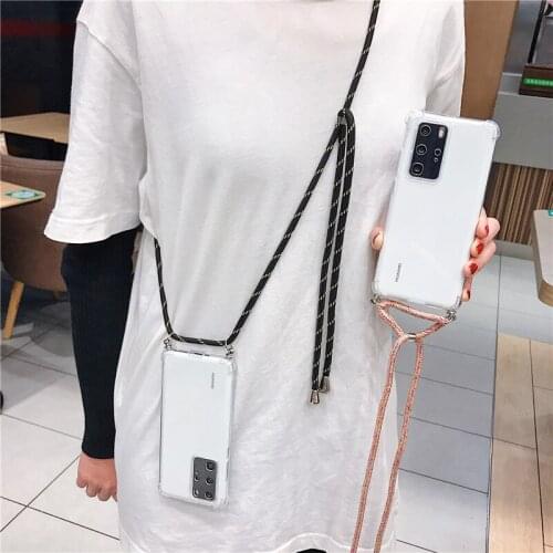 S20+ S21FE Clear+ Sling Strap Impact Phone Case For Samsung S9PLUS S10 Note9 A71 A21S A70 A50 Soft Cover Skinny Shell Protection