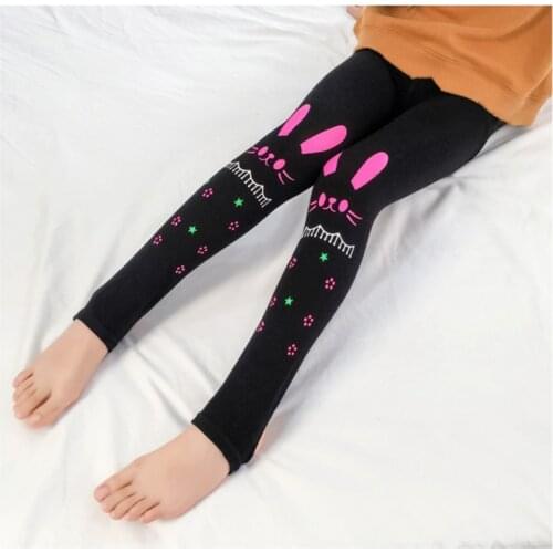 Children Girls Skinny Leggings Long Pants Cartoon Cat Printed Kids Spring Autumn Cotton Bottoms Elastic Trousers