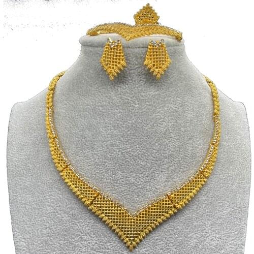 Ethiopian Jewellery Bridal Gift Nigerian Dubai Jewelry Sets for Women/Girls Arab Gold Color Pendant and Earrings Africa Collar