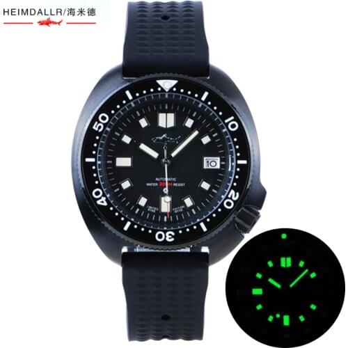 Heimdallr PVD Turtle Dive Watch Men NH35 Automatic Mechanical Watches 44mm Black Dial 20bar Water Resistant Saphirre Crystal